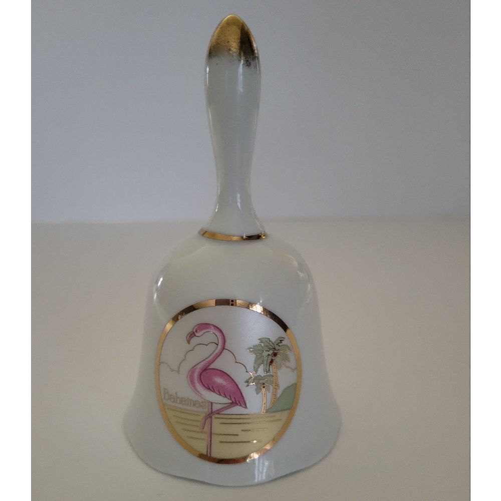 Mica Chokin 24K Gold Bahamas Flamingo Souvenir Collector Porcelain Bell